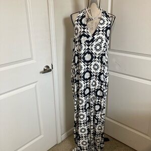 Derek Heart Black and White Seashells Print Maxi Halter Dress Plus Size